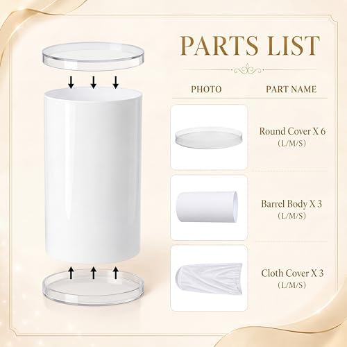 3Pcs Cylinder Pedestal Stands for Party with White Spandex Covers in White, alternate view 5