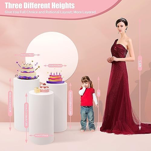 3Pcs Cylinder Stands, Round Cylinder Stands for Wedding & Party in White, alternate view 3