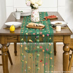 3PCS Dark Green Embroidery Daisy Gauze Table Runner 120 Inch, alternate view 2