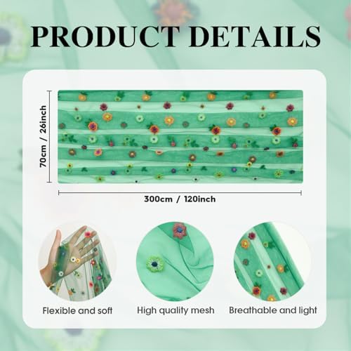 3PCS Dark Green Embroidery Daisy Gauze Table Runner 120 Inch, alternate view 6