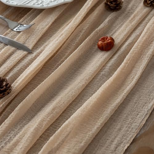 3Pcs Deep Beige Cheesecloth Table Runner 120 Inches for Party Home Decor, alternate view 3