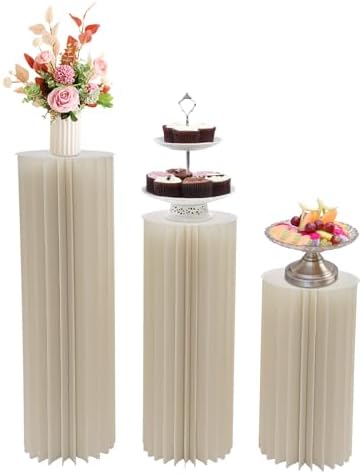 3PCS Different Height Foldable PVC Cardboard Centerpiece Display Stand in Milky White
