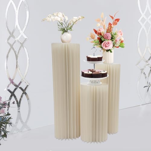 3PCS Different Height Foldable PVC Cardboard Centerpiece Display Stand in Milky White, alternate view 7