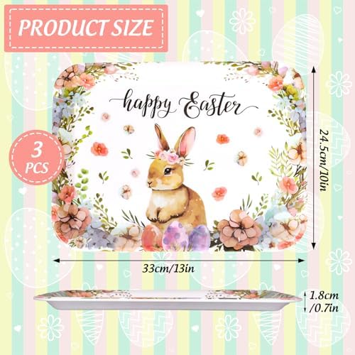 3Pcs Easter Serving Trays 13 x 10 Inch Watercolor Bunny Egg Flower Platter Vintage Spring Rabbit Serving Dishes, alternate
