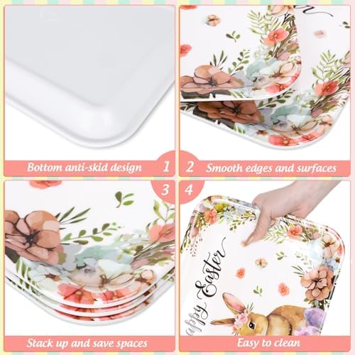 3Pcs Easter Serving Trays 13 x 10 Inch Watercolor Bunny Egg Flower Platter Vintage Spring Rabbit Serving Dishes, alternate