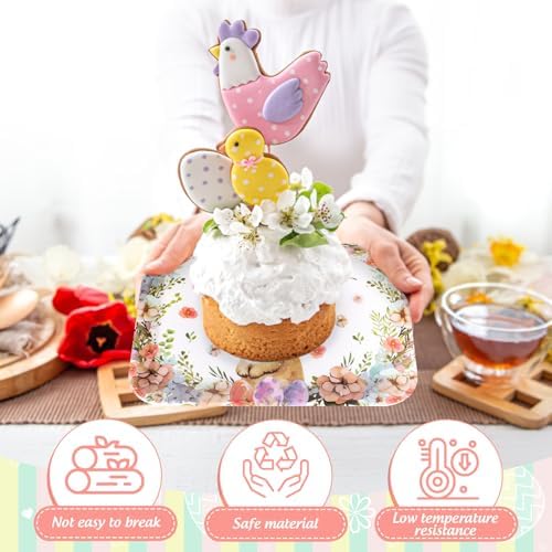 3Pcs Easter Serving Trays 13 x 10 Inch Watercolor Bunny Egg Flower Platter Vintage Spring Rabbit Serving Dishes, alternate