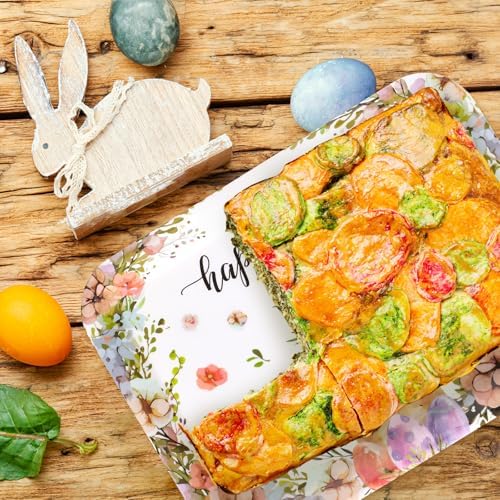3Pcs Easter Serving Trays 13 x 10 Inch Watercolor Bunny Egg Flower Platter Vintage Spring Rabbit Serving Dishes, alternate