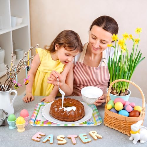 3Pcs Easter Serving Trays Reusable Serving Dishes Watercolor Pastel Plaid Rabbit Egg Platter for Spring Party, alternate view