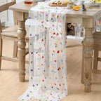 3PCS Embroidery Daisy Gauze Table Runner 120 Inch 10FT in 28" x 120", 3pc in Ivory, alternate view 4