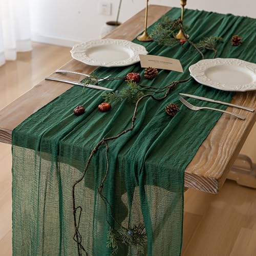 3Pcs Emerald Green Cheesecloth Table Runner 120 Inches for Party Home Decor