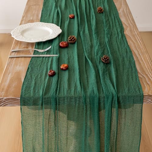 3Pcs Emerald Green Cheesecloth Table Runner 120 Inches for Party Home Decor, alternate view 3