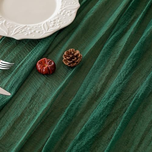 3Pcs Emerald Green Cheesecloth Table Runner 120 Inches for Party Home Decor, alternate view 4