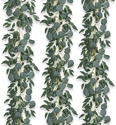 3Pcs Fake Eucalyptus Vines, 6.5FT Silk Ivy Garland, Odorless Lush Green Leaves Artificial Hanging Plants, Boho