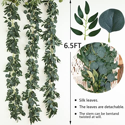 3Pcs Fake Eucalyptus Vines, 6.5FT Silk Ivy Garland, Odorless Lush Green Leaves Artificial Hanging Plants, Boho, alternate