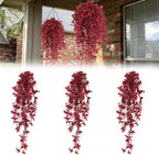 3Pcs Fake Fall Flowers Artificial Hanging Plants Silk Flowers in Hang Wine Red