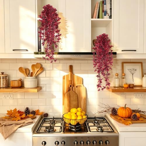 3Pcs Fake Fall Flowers Artificial Hanging Plants Silk Flowers in Hang Wine Red, alternate view 2