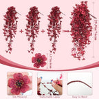 3Pcs Fake Fall Flowers Artificial Hanging Plants Silk Flowers in Hang Wine Red, alternate view 3