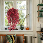 3Pcs Fake Fall Flowers Artificial Hanging Plants Silk Flowers in Hang Wine Red, alternate view 4