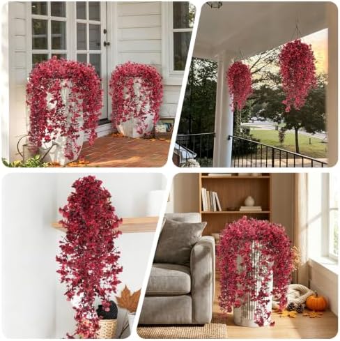 3Pcs Fake Fall Flowers Artificial Hanging Plants Silk Flowers in Hang Wine Red, alternate view 7