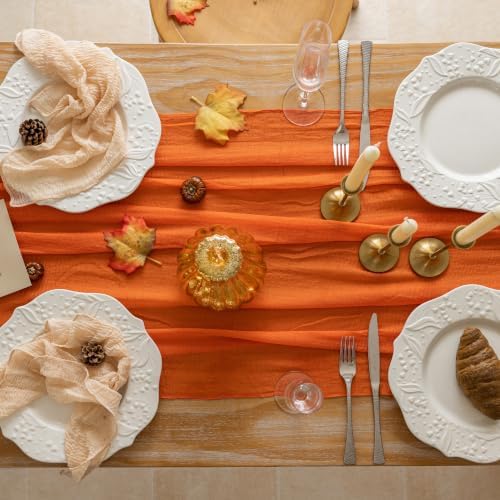 3Pcs Fall Orange Cheesecloth Table Runner 120 Inch Party Home Decor, alternate view 4