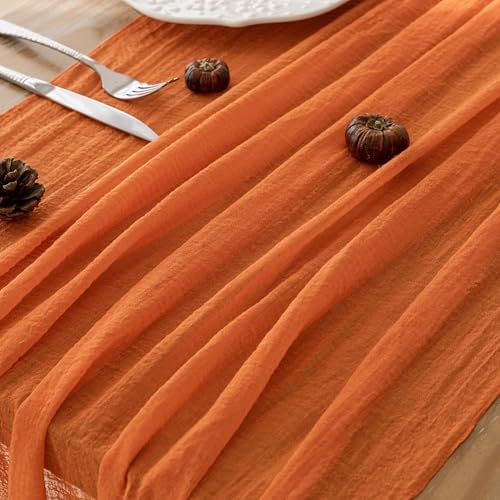 3Pcs Fall Orange Cheesecloth Table Runner 120 Inch Party Home Decor, alternate view 5