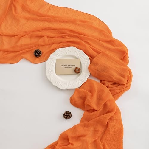 3Pcs Fall Orange Cheesecloth Table Runner 120 Inch Party Home Decor, alternate view 6