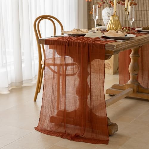 3Pcs Fall Terracotta Cheesecloth Table Runner 120 Inch Party Home Decor, alternate view 2
