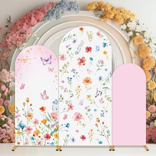 3Pcs Floral Backdrop Decoration Wildflowers Arch Backdrop Cover Set Spring Wildflower Theme Party Decor for