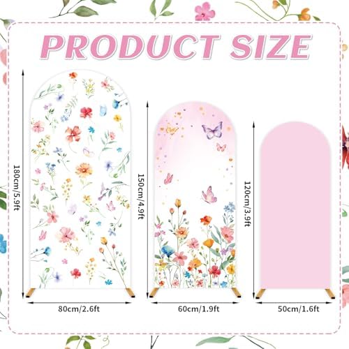 3Pcs Floral Backdrop Decoration Wildflowers Arch Backdrop Cover Set Spring Wildflower Theme Party Decor for, alternate view 2