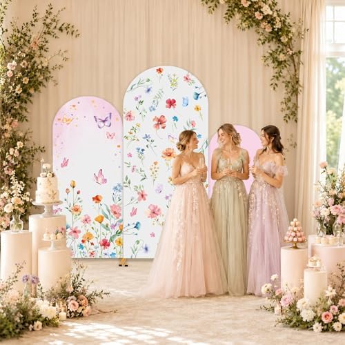 3Pcs Floral Backdrop Decoration Wildflowers Arch Backdrop Cover Set Spring Wildflower Theme Party Decor for, alternate view 6
