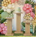 3Pcs Fluted Square Pedestal Display Stands for Party Decor, Oak in Wood Color
