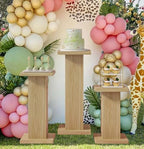3Pcs Fluted Square Pedestal Display Stands for Party Decor, Oak in Wood Color