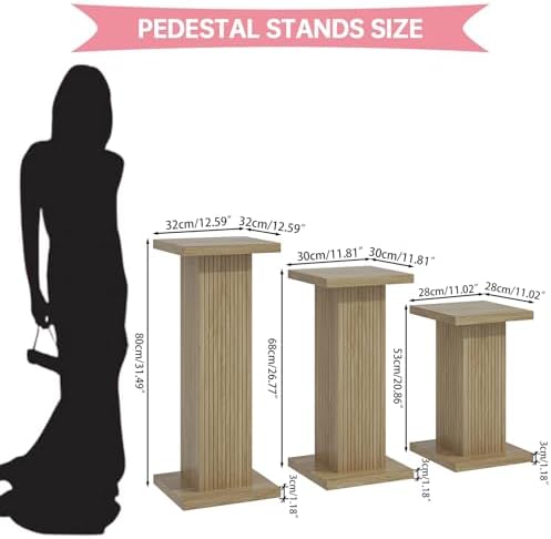 3Pcs Fluted Square Pedestal Display Stands for Party Decor, Oak in Wood Color, alternate view 2