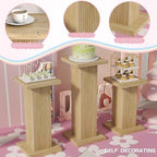 3Pcs Fluted Square Pedestal Display Stands for Party Decor, Oak in Wood Color, alternate view 3