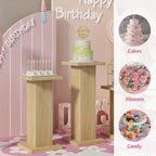 3Pcs Fluted Square Pedestal Display Stands for Party Decor, Oak in Wood Color, alternate view 4