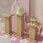 3Pcs Fluted Square Pedestal Display Stands for Party Decor, Oak in Wood Color, alternate view 6