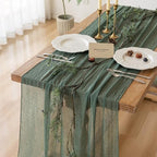 3Pcs Forest Green Cheesecloth Table Runner 120 Inches for Party Home Decor