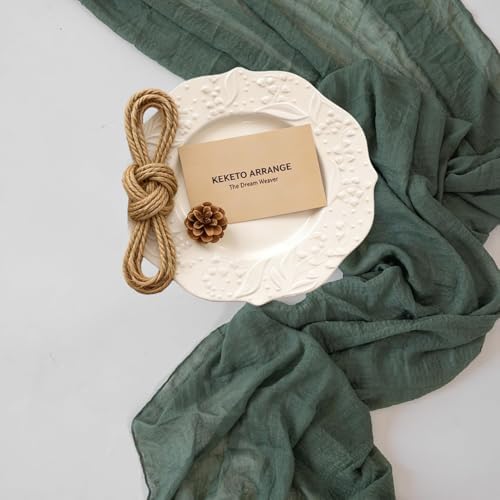 3Pcs Forest Green Cheesecloth Table Runner 120 Inches for Party Home Decor, alternate view 5