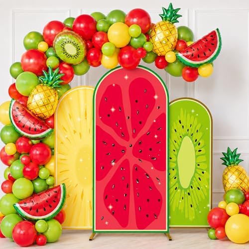 3Pcs Fruit Arch Backdrop Cover Summer Birthday Party Decoration Watermelon Kiwi Pineapple Milk Silk Fitted Arch