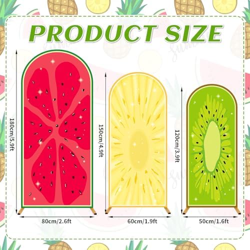 3Pcs Fruit Arch Backdrop Cover Summer Birthday Party Decoration Watermelon Kiwi Pineapple Milk Silk Fitted Arch, alternate