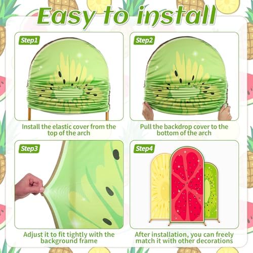 3Pcs Fruit Arch Backdrop Cover Summer Birthday Party Decoration Watermelon Kiwi Pineapple Milk Silk Fitted Arch, alternate