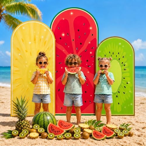 3Pcs Fruit Arch Backdrop Cover Summer Birthday Party Decoration Watermelon Kiwi Pineapple Milk Silk Fitted Arch, alternate