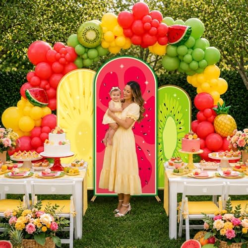 3Pcs Fruit Arch Backdrop Cover Summer Birthday Party Decoration Watermelon Kiwi Pineapple Milk Silk Fitted Arch, alternate