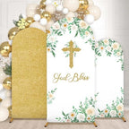 3Pcs God Bless Backdrop Cover Baptism Backdrop Cover for Round Top Arch First Holy Communion Arch Party Decor