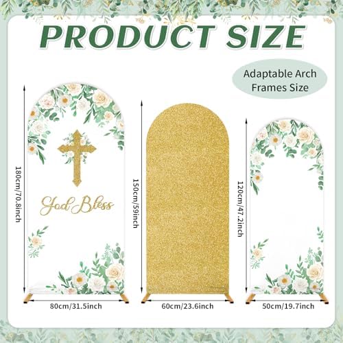 3Pcs God Bless Backdrop Cover Baptism Backdrop Cover for Round Top Arch First Holy Communion Arch Party Decor, alternate view