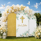 3Pcs God Bless Backdrop Cover Baptism Backdrop Cover for Round Top Arch First Holy Communion Arch Party Decor, alternate view