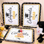 3Pcs Graduation Serving Trays 13 x 10 Inch Bachelor' s Hat Diploma Glitter Reusable Melamine Platter Congrats, alternate view