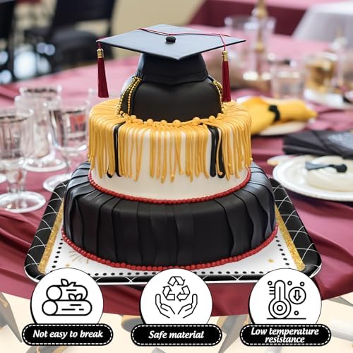 3Pcs Graduation Serving Trays 13 x 10 Inch Bachelor' s Hat Diploma Glitter Reusable Melamine Platter Congrats, alternate view