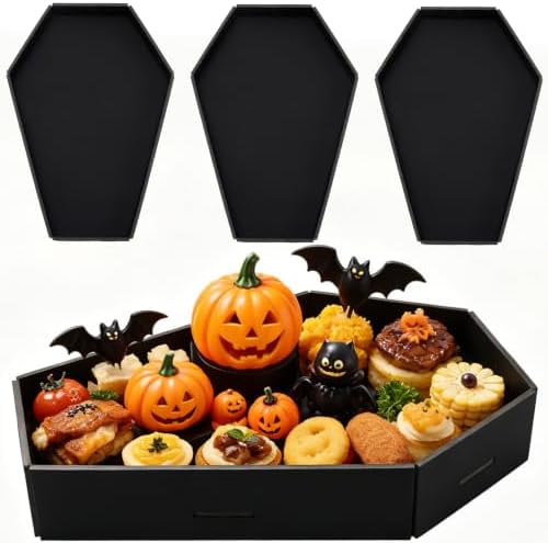 3Pcs Halloween Coffin Charcuterie Board,13.7inch Coffin Serving Tray in Black