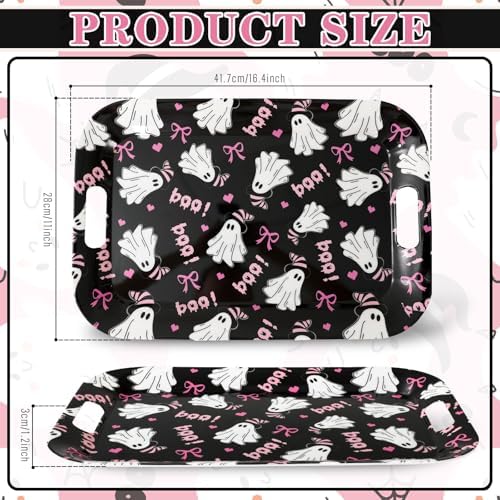 3Pcs Halloween Ghost Serving Trays 16.4 x 11 Inch Pink Boo Ghost Black Cat Platter with Handles Reusable Serving, alternate